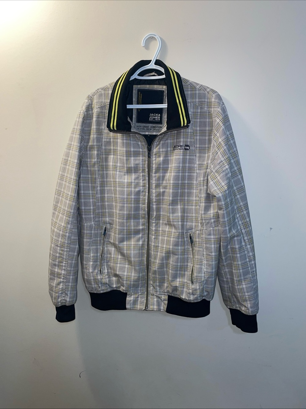 Jack & Jones Plaid Bomber Jacket with Black & Yellow Trim